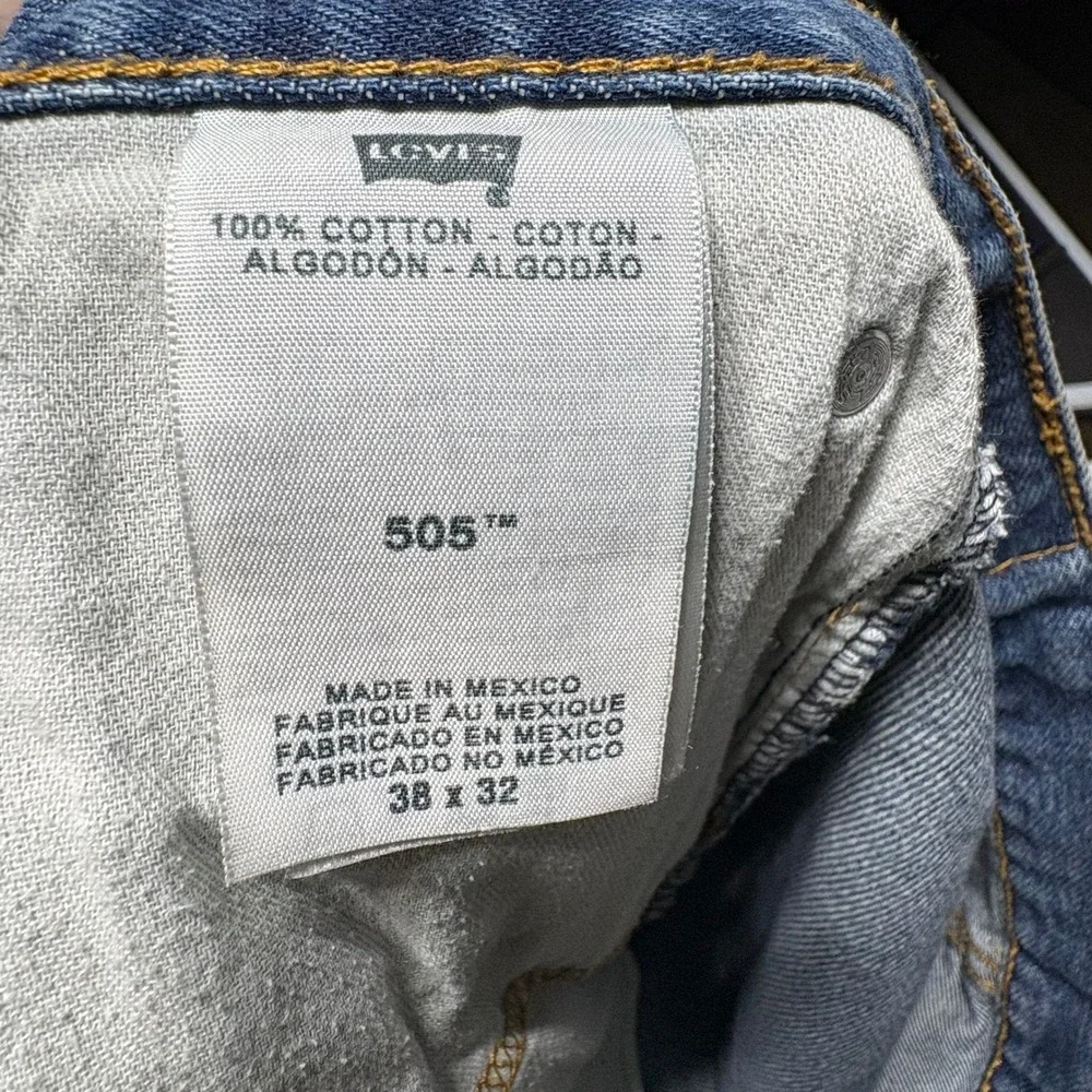 Levis 505 Regular Fit Straight Leg Blue Denim Jeans Mens 38x32 Medium Wash - Picture 6 of 14